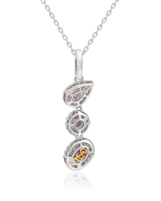 Suzy Levian Pink 1.06 Ct. Tw. Diamond & Sapphire Multi-Shape Drop Pendant
