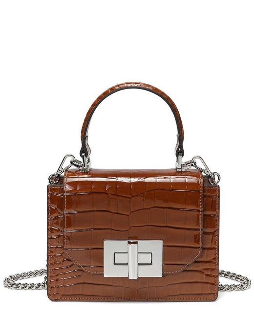 Tiffany & Fred Paris Brown Croc-Embossed Patent Satchel
