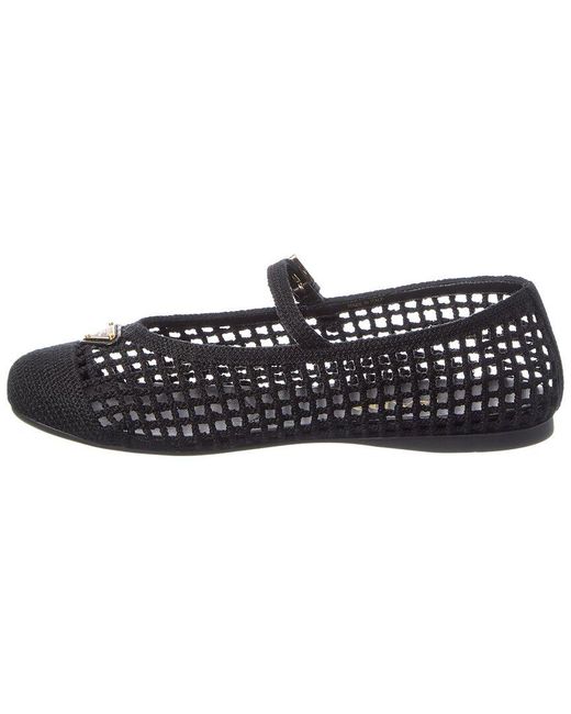 Prada Black Crochet Canvas Ballerina Flat