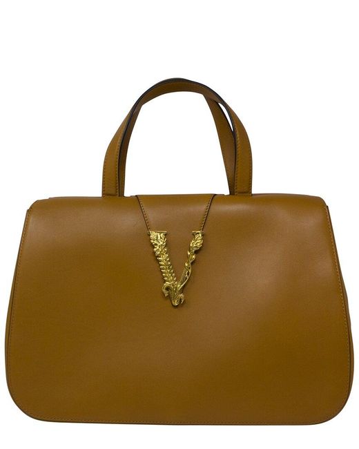Versace Brown Tan Leather Runway Virtus Tote (Authentic Pre-Owned)