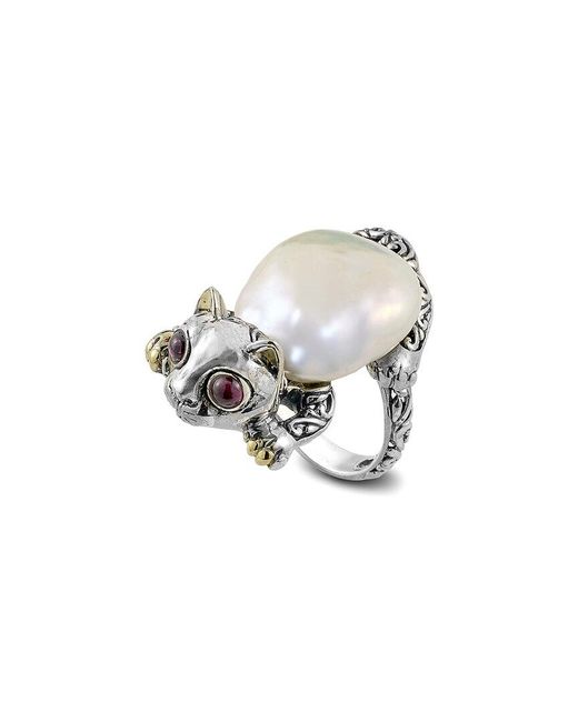 Samuel B. 18K Rhodolite Pearl Ring in White | Lyst