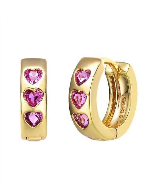 Rachel Glauber Metallic 14k Plated Cz Heart Earrings