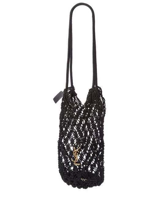 Saint Laurent Black Cassandre Large Crochet Tote
