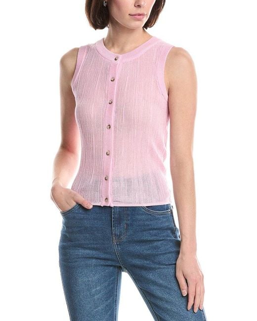 Kenneth Cole Red Variegated Rib Crop Blouse