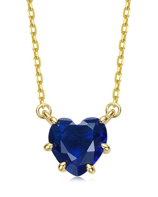 Rachel Glauber Blue 14K Plated Cz Solitaire Necklace