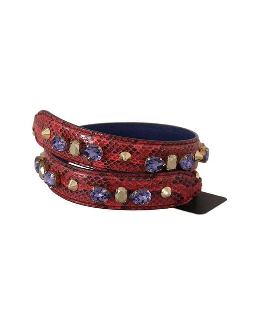Dolce & Gabbana Red Exotic Leather Crystals Bag Sh