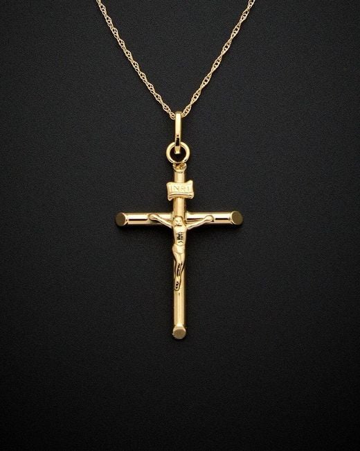 Italian Gold Black 14K Crucifix Pendant Necklace