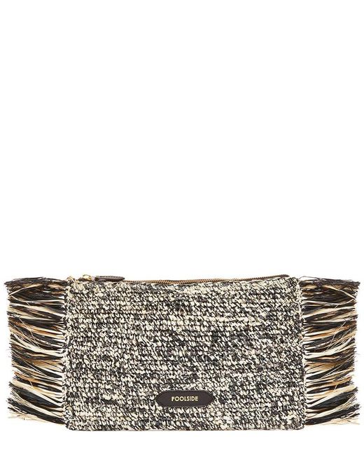 Poolside Gray Tropical Fringe Raffia Clutch