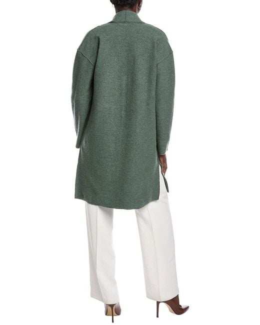 Eileen Fisher Green Petite High Collar Wool Coat