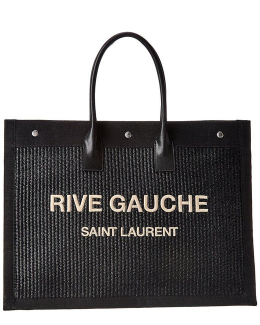 Saint Laurent Black Rive Gauche Raffia Tote