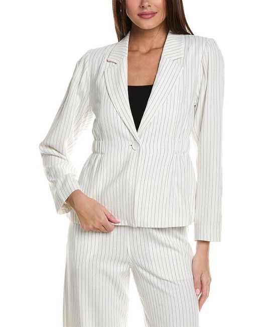 CRYSTAL KOBE White Pinstripe Linen-Blend Jacket