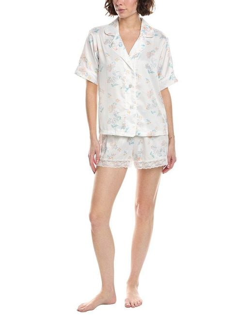 Flora Nikrooz White Flora By 2Pc Printed Matte Charmeuse Pajama Set