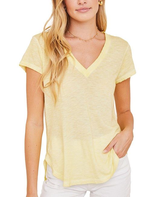 Bella Dahl Yellow Rib Neck V T-Shirt
