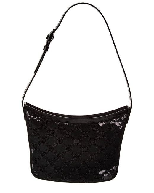 Céline Black Croque Medium Tulle & Leather Hobo Bag