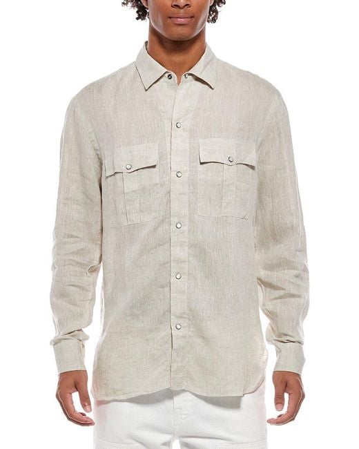 Isaia Gray Cam212 Linen Sport Shirt for men