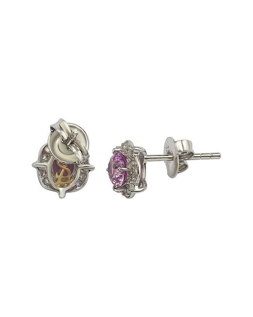 Suzy Levian Pink Silver Diamond & Sapphire Earrings