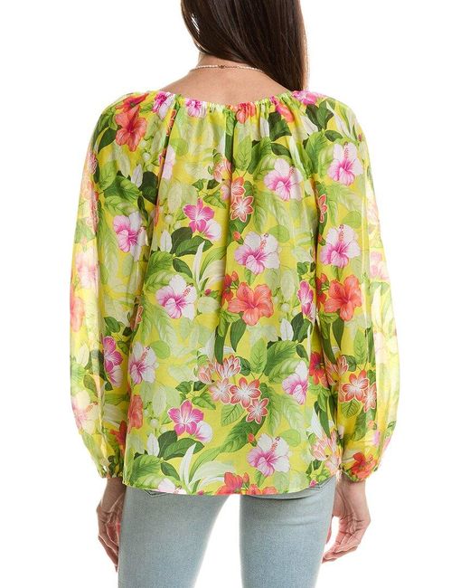 Tommy Bahama Yellow Happy Hour Flower Silk-Blend Peasant Top
