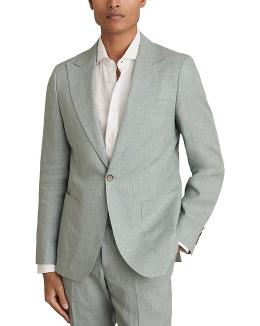 Reiss Gray Warner Notch Linen Blazer for men