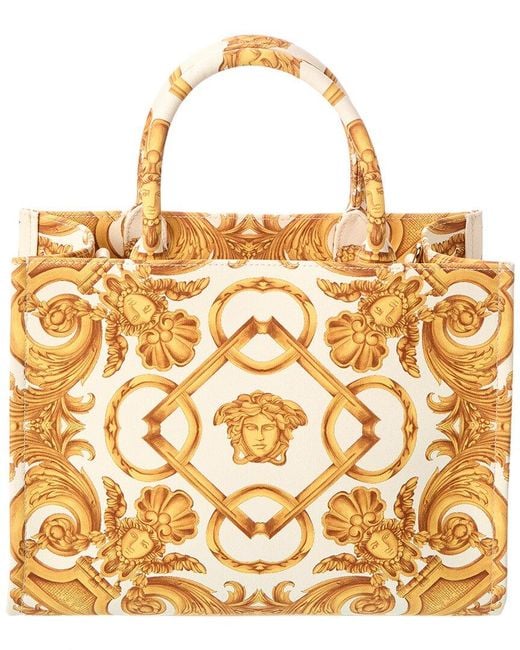 Versace Metallic Printed Canvas & Leather Tote