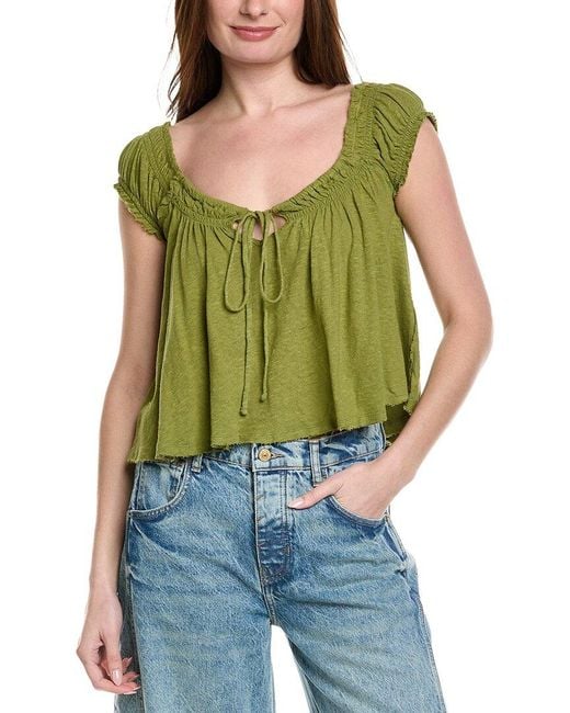 Free People Green We The Free Dahlia Linen-Blend T-Shirt