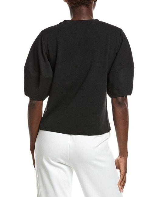 Gracia Black Abstract Face Embroidered Puff Sleeve Top