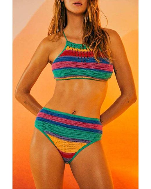 Farm Rio Orange Bruna's Stripes Crochet Bikini Bottom