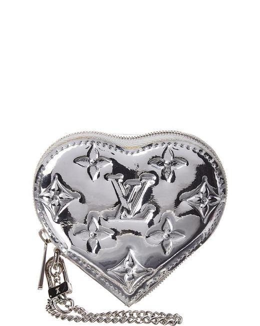 Louis Vuitton Metallic Limited Edition Silver Miroir Leather Heart Coin Purse