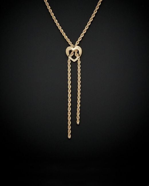 Italian Gold Black 18K Heart Lariat Necklace