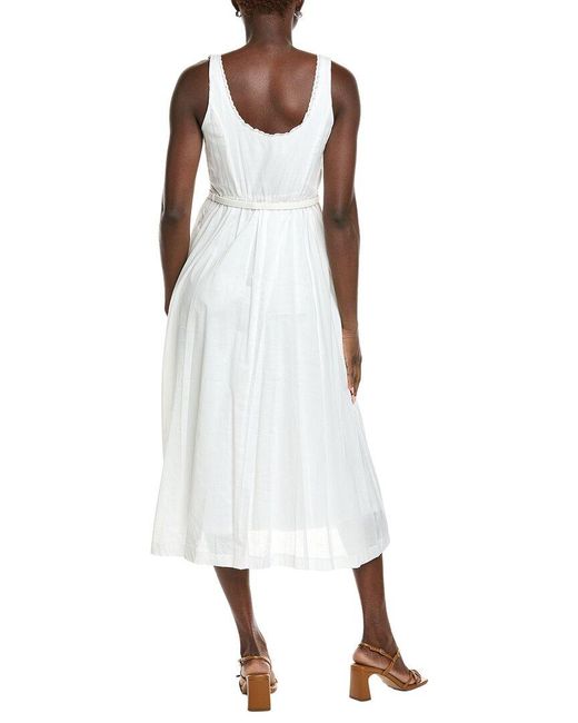 Maison Tara White Printed Voile Sleeveless Midi Dress