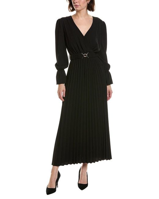 Pascale La Mode Black Solid Pleated Hem Midi Dress