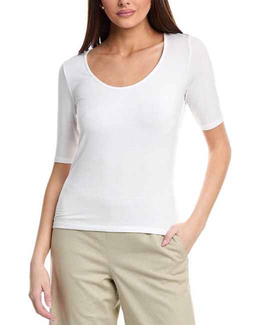 Vince White Elbow-Sleeve Scoop Neck T-Shirt
