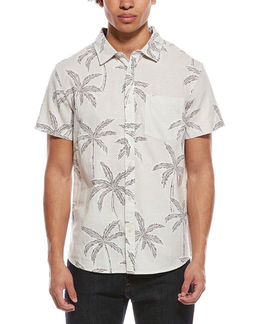 Vintage Summer White Printed Gauze Button-Down Shirt for men