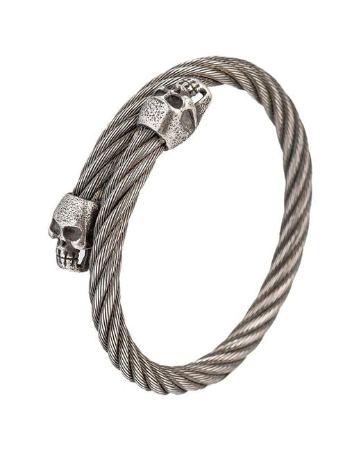 Eye Candy LA Metallic Premium Collection Titanium Double Skull Head Coil Cuff Bracelet for men