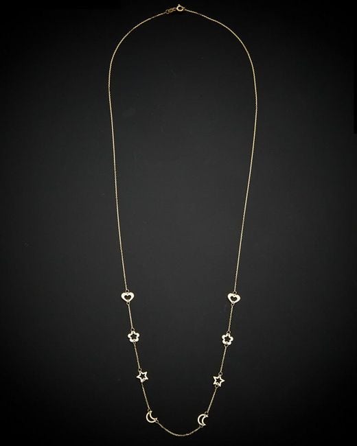 Italian Gold Black 14K Alternating Heart & Flower & Star & Moon Station Necklace