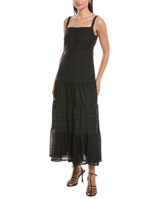 Marella Black Bavero Eyelet Maxi Dress