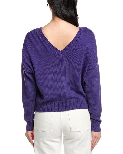 St. John Blue Back Deep-V Cashmere-Blend Sweater