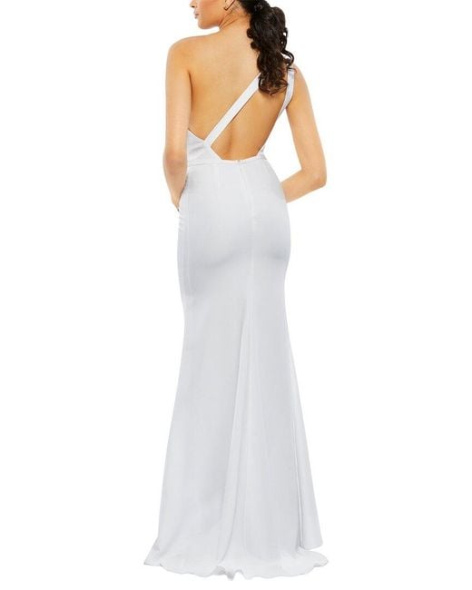 Mac Duggal White One Shoulder Jersey Mermaid Gown