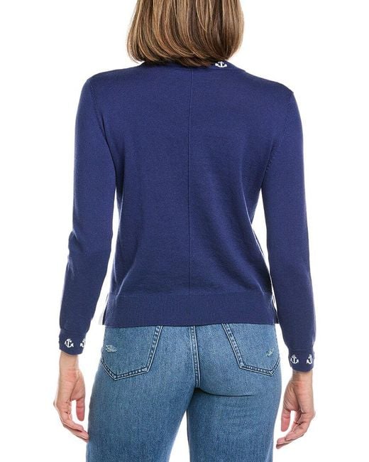 Hannah Rose Blue Mini Anchor Cashmere-Blend Sweater