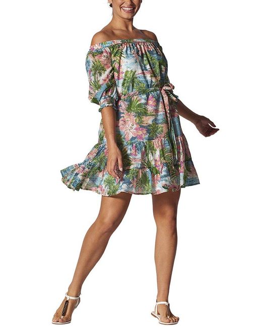 Tori Richard Green Scarlett Off Shoulder Dress