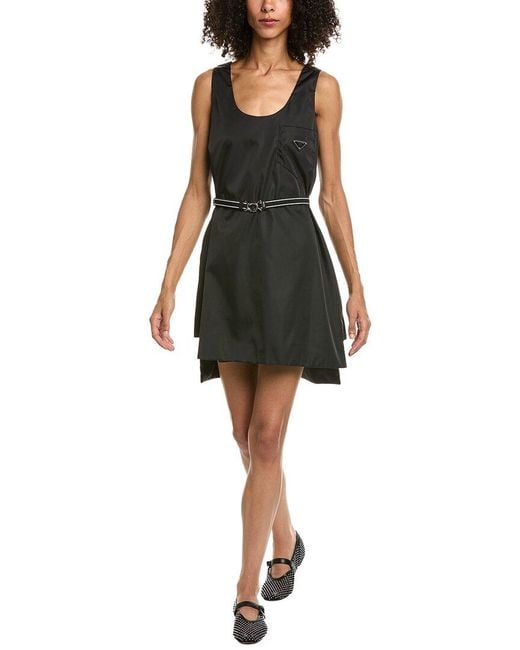 Prada Black Belted Appliqued Nylon Mini Dress