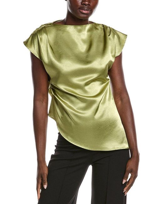 Gracia Green Asymmetrical Side Pleats Top