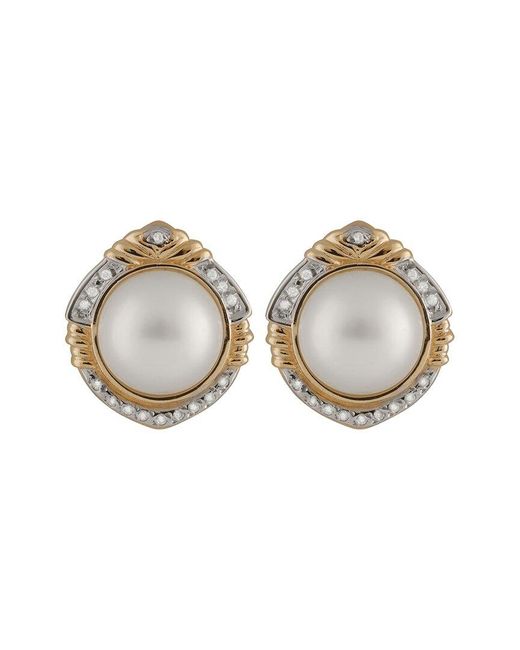 Splendid Multicolor 14k 0.32 Ct. Tw. Diamond & 12mmmm Pearl Earrings