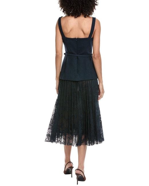 Oscar de la Renta Black Tweed & Lace Silk-Lined Wool-Blend A-Line Dress