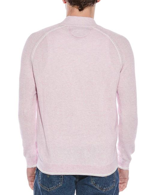Raffi Pink English Rib 1/4-Zip Mock Neck Sweater for men