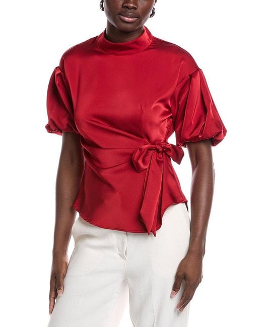 Gracia Red Side Tie Satin Top