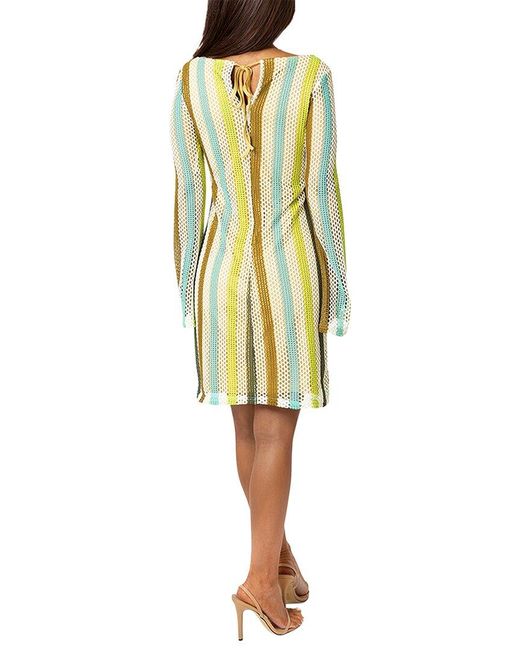 Bebe Yellow Stripe Long Sleeve Crochet Dress