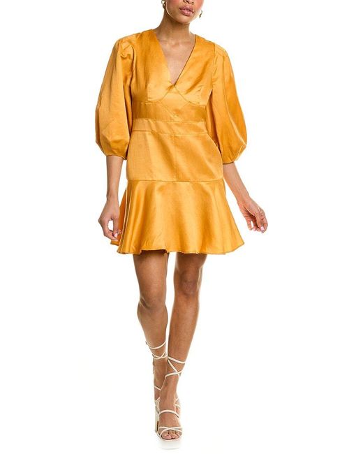 Ted Baker Orange Topstitch Linen-blend Mini Dress