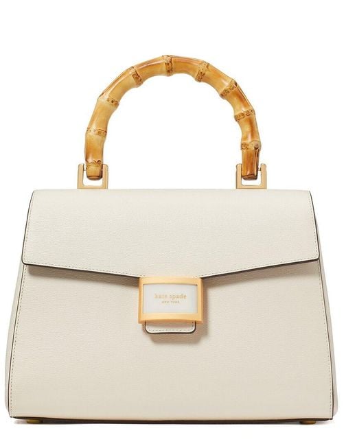 Kate Spade Natural Katy Textured Leather Bamboo Medium Top Handle Satchel