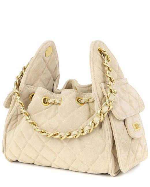 Tiffany & Fred Paris Natural Soft Quilted Suede Shoulder Bag
