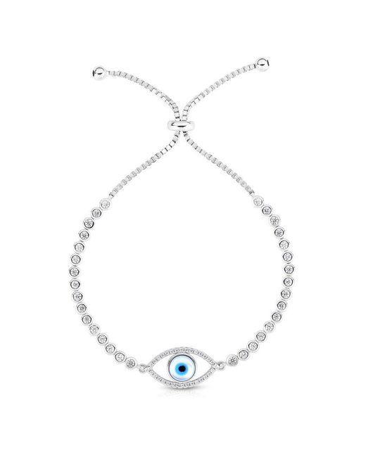 Sphera Milano White Cz Adjustable Evil Eye Tennis Bracelet